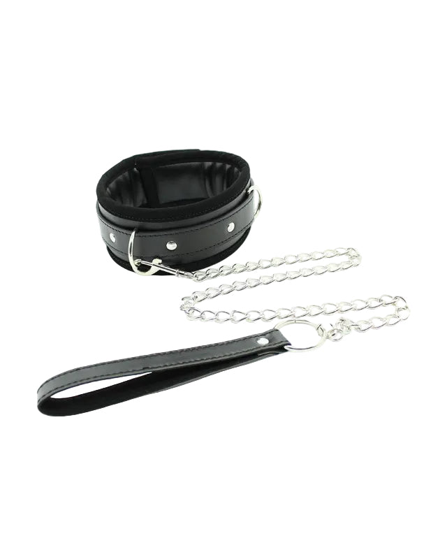 Collar with Metal Leash and Pedded Interior Black