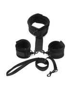 Handcuffs to Collar with Leash Adjustable Black