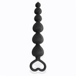Clyde Beaded Butt Plug with Easy Pull Ring Silicone Black