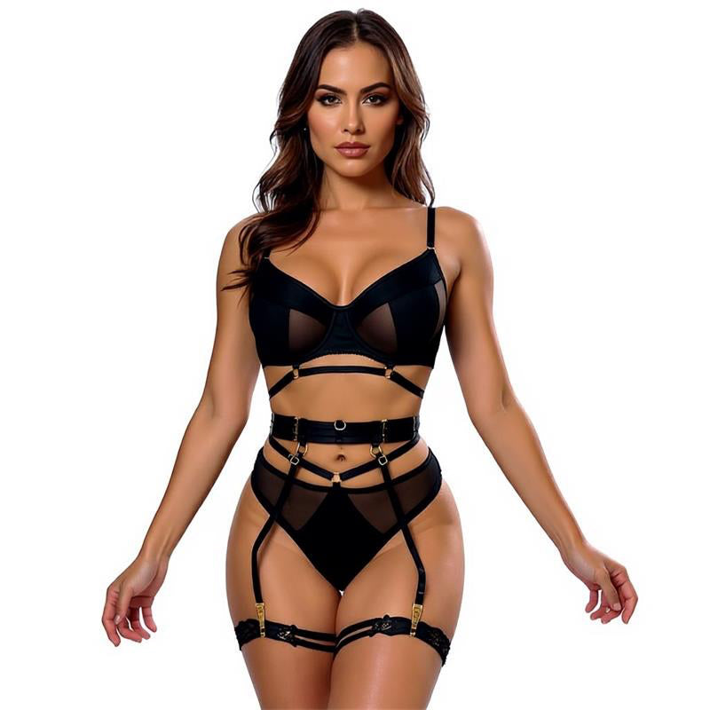 Ellie Bra Thong Garter Belt and Garters Set